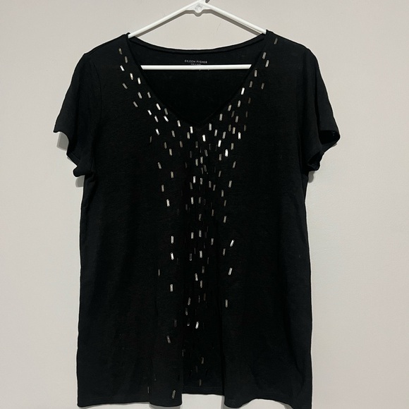 Eileen Fisher Tops - Eileen Fisher‎ Black Cut Out Short Sleeve Blouse